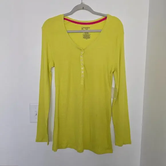 No Boundaries Y2K Lime Fitted Ribbed Long Sleeve Henley Shirt XXL Girls Cotton - Picture 2 of 7